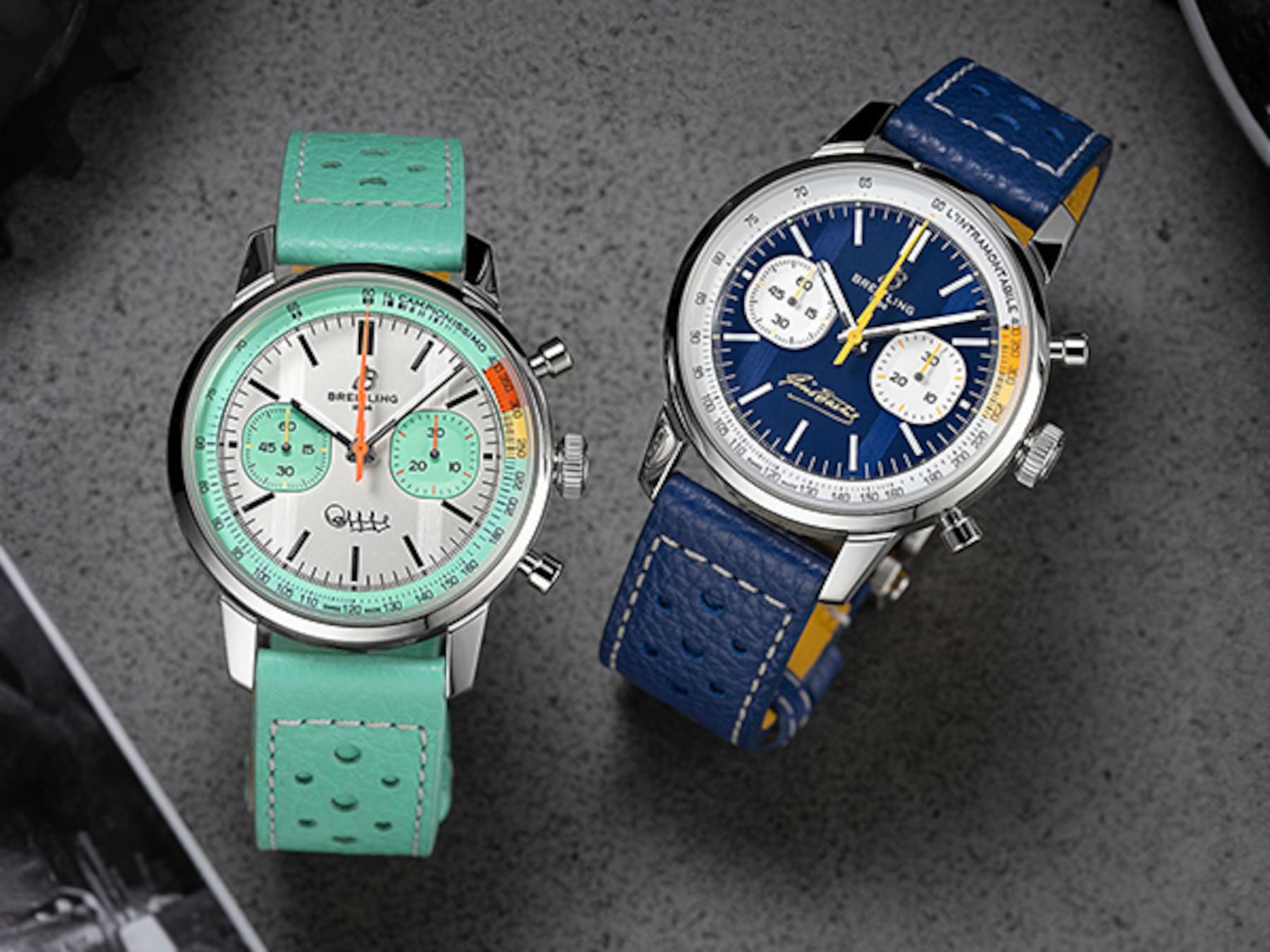 三枚 Top-Time 腕錶搭配不同顏色的錶盤和錶帶,背景閃閃發光。